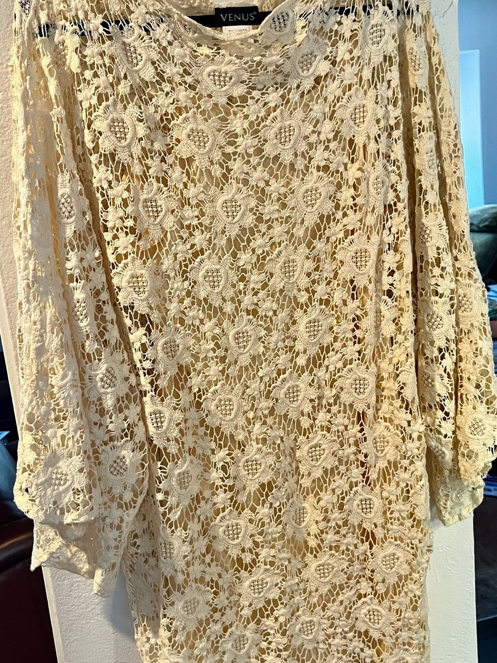 VENUS Cream Crochet Floral Lace dress